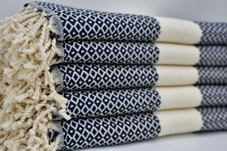 SMALL DIAMOND BLACK TURKISH BATH & HAND TOWEL SET