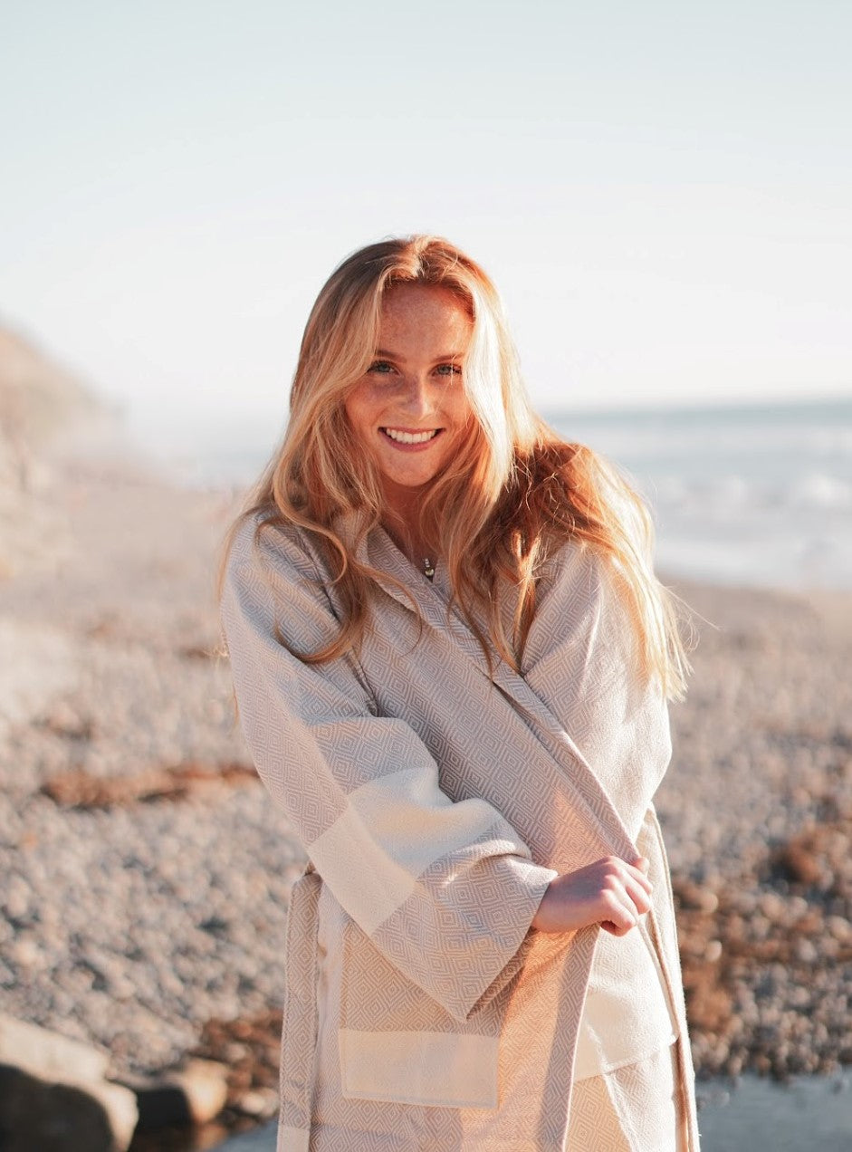 Venice Turkish Towel Bathrobe – 100% Turkish Cotton Unisex Kimono Robe with Deep Pockets & Belt (S/M, L/XL)