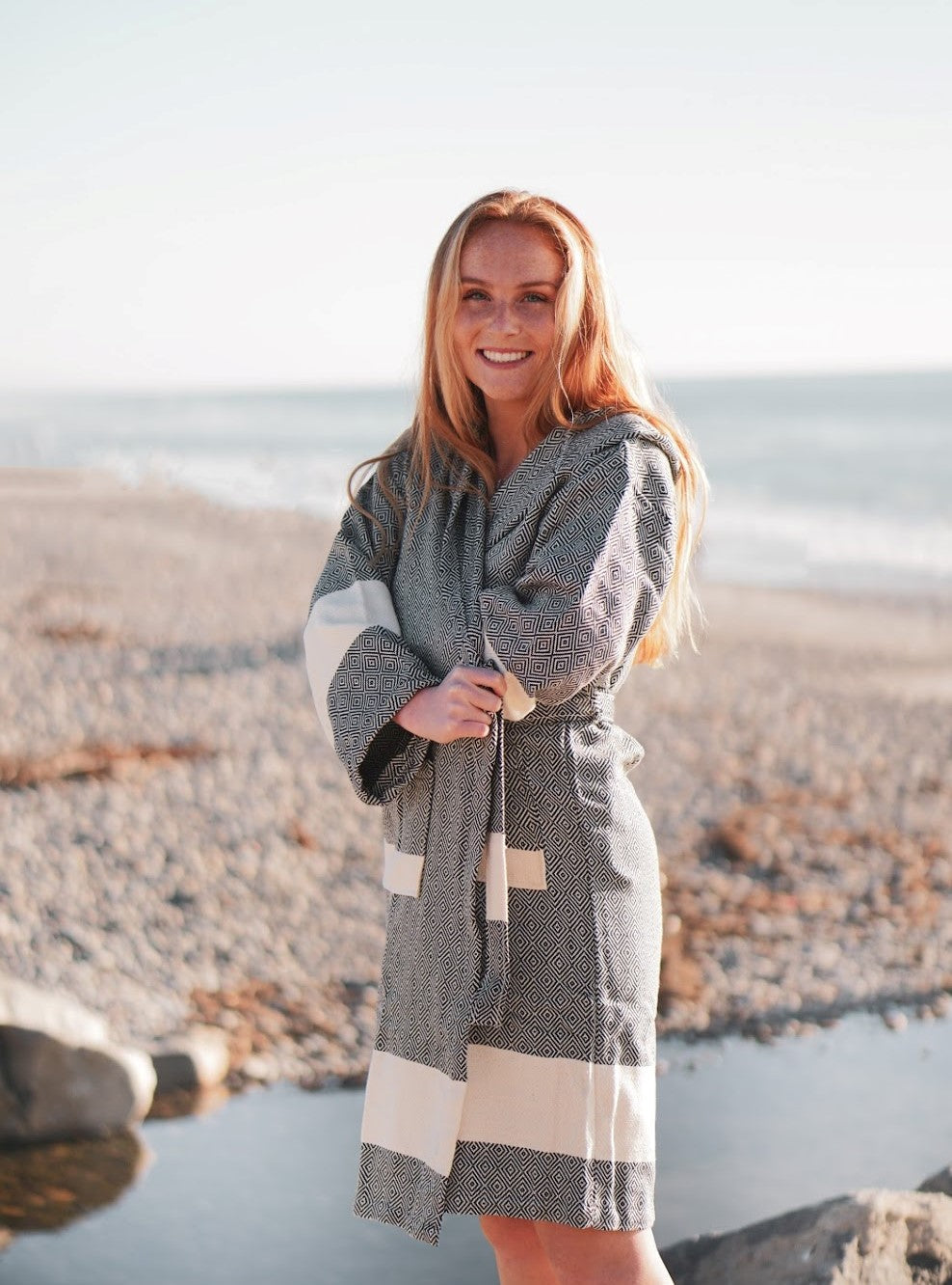 Venice Turkish Towel Bathrobe – 100% Turkish Cotton Unisex Kimono Robe with Deep Pockets & Belt (S/M, L/XL)