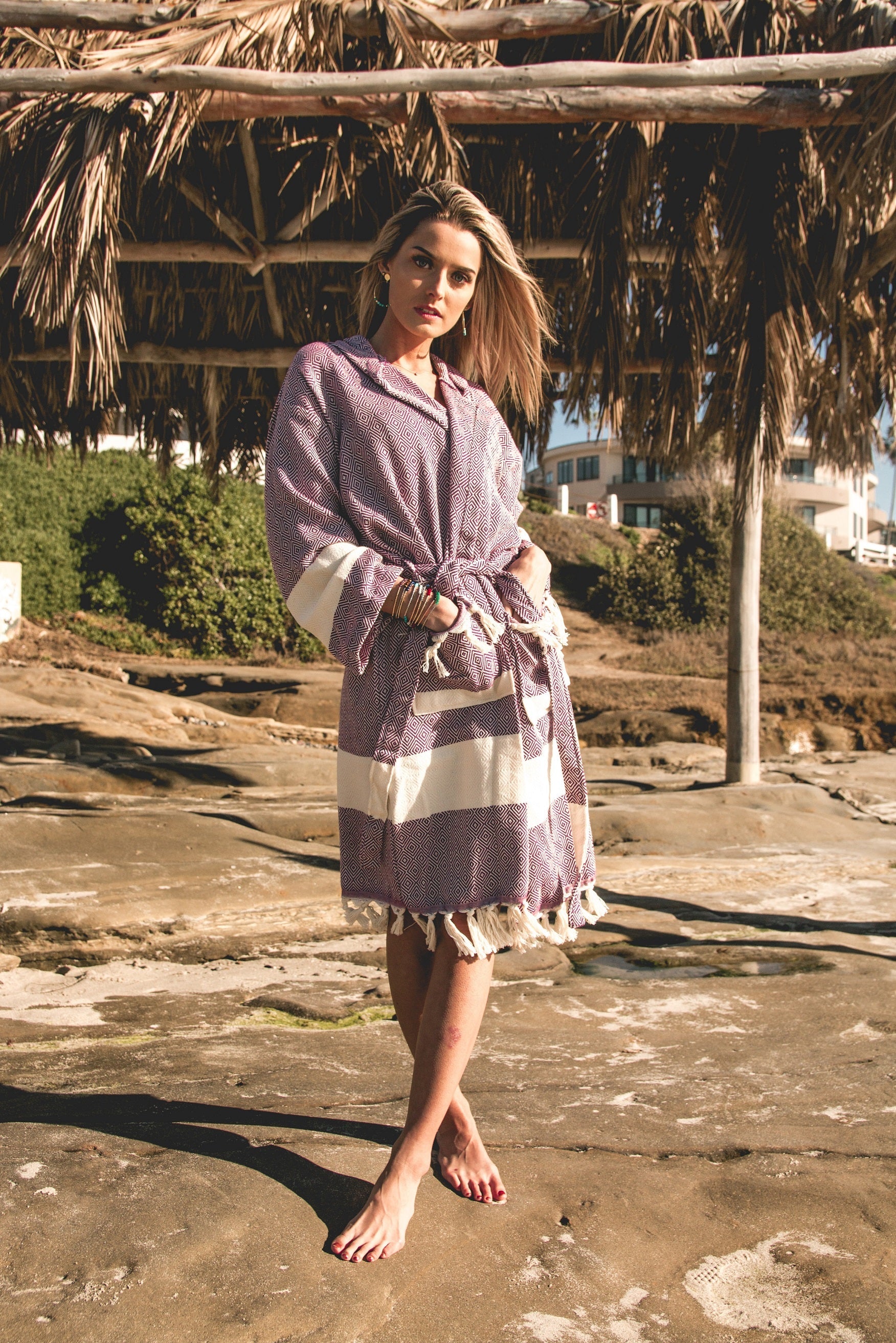 Venice Turkish Towel Bathrobe – 100% Turkish Cotton Unisex Kimono Robe with Deep Pockets & Belt (S/M, L/XL)